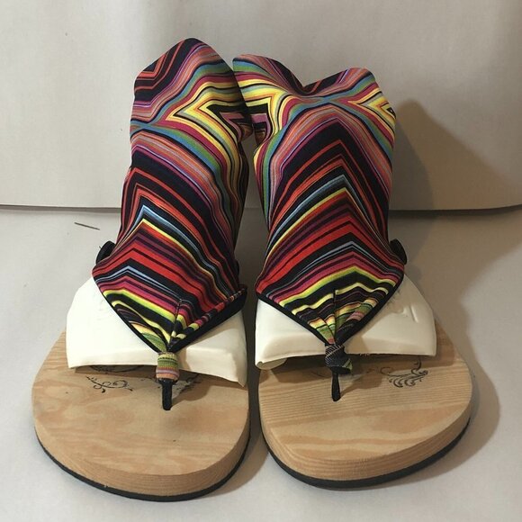 CHULA Sandals Women's Size US7 Pink Green Multicolor Mexican Striped Fabric - Picture 3 of 11